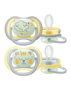 Ортодонтични залъгалки Avent Ultra Air Night стерилизаторна кутия 18+ м, Неутрални нощи, SCF376/01