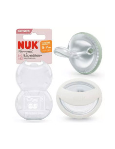 Силиконова залъгалка Nuk Mommy Feel, 2 броя, с кутийка, 0-9м, зелена/бяла