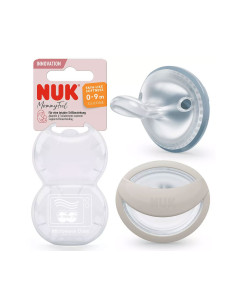 Силиконова залъгалка Nuk Mommy Feel, 2 броя, с кутийка, 0-9м, синя/сива 2