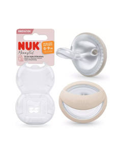 Силиконова залъгалка Nuk Mommy Feel, 2 броя, с кутийка, 0-9м, сива/бежова 2