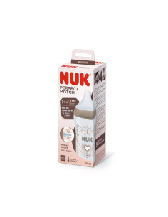 Бебешко пластмасово шише Nuk Termo Control Perfect Match, 260 мл, силиконов биберон M, 3м+, сърце