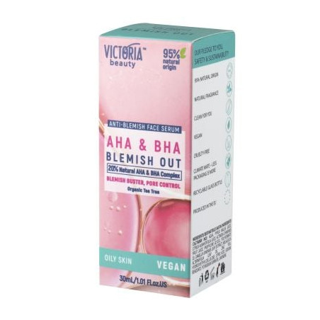 VICTORIA BEAUTY Серум за лице против несъвършенства с натурални AHA и BHA, 30мл