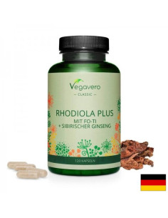 Rhodiola Plus mit Fo-Ti + Sibirischer Ginseng Златен корен + Фо-ти и Сибирски женшен 120 капсули, 100- Vegan