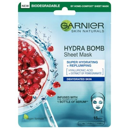 GARNIER SKIN NATURALS MOISTURE+ AQUA BOMB TISSUE MASK Маска за лице DEHYDRATED SKIN, 32 гр.