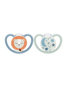 Силиконова залъгалка Nuk Space/Night, 2 броя, с кутийка, 6-18м, лъв