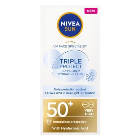 NIVEA SUN TRIPLE PROTECT Флуид за лице защита срещу UV светлина SPF 50+, 40 мл