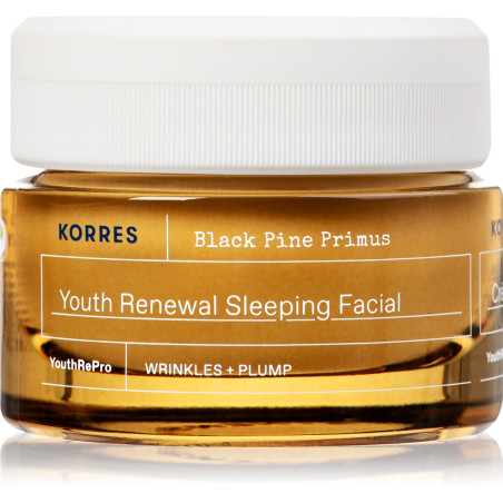KORRES BLACK PRIMUS Нощен крем за лице срещу първи бръчки с екстракт от зародиш на шишарки, 40 мл