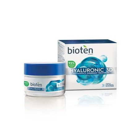 BIOTEN HYALURONIC 3D ANTIWRINKLE Нощен крем за лице SPF 15 TRIPLE HYALURONIC ACID, 50 мл.