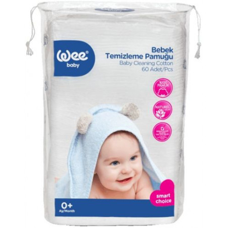 Памучни тампони за почистване на тялото Wee Baby, 60 броя