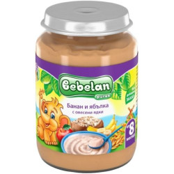 Безмлечна каша Bebelan Puree - Банан и ябълки с овесени ядки, 190 g