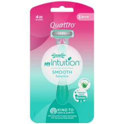 Wilkinson Sword Quattro Дамска самобръсначка Smooth Sensitive Beauty, 3 броя