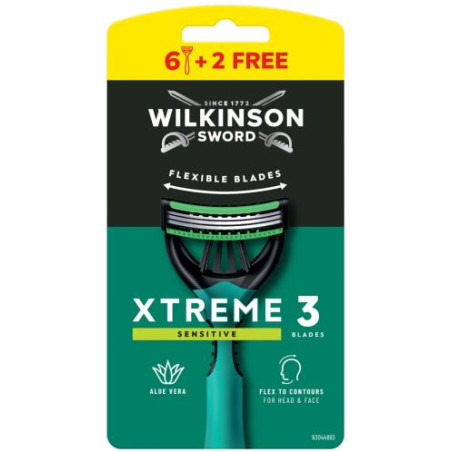 Wilkinson Sword Xtreme3 Мъжка самобръсначка Comfort Sensitive, 6 + 2 броя