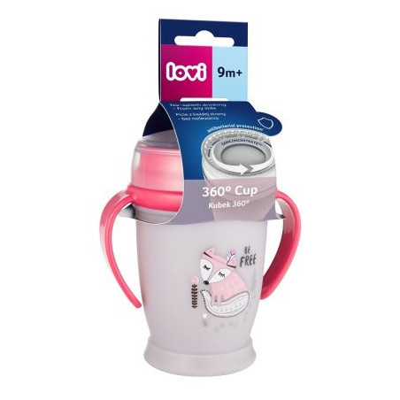 LOVI JUNIOR RETRO BABY Чаша с ръкохватки 9+ месеца розова 250 мл, 1 бр