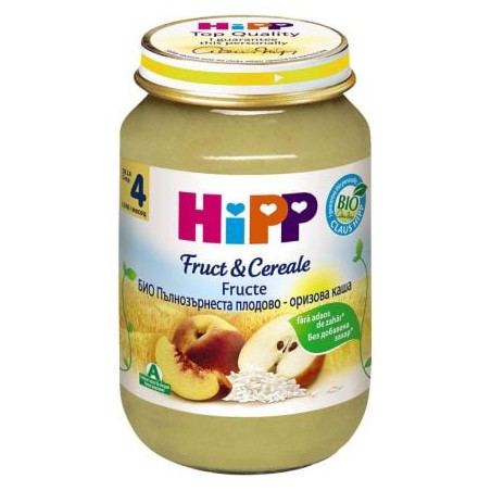 HIPP BIO Пюре пълнозърнеста каша от плодове и ориз 4703, 190 гр