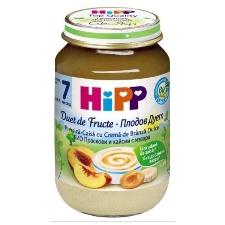 HIPP BIO Пюре плодов дует праскова и кайсия с извара 5470, 160 гр