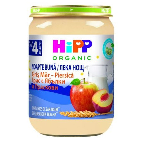 HIPP BIO ЛЕКА НОЩ Млечна каша Грис с ябълки и праскови 4+ месеца, 190 г