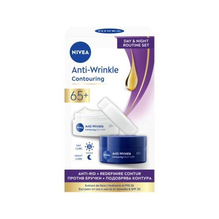 NIVEA AntiWrinkle+ Контуриращ дневен + нощен крем против бръчки 65+ , 2 x 50 мл.