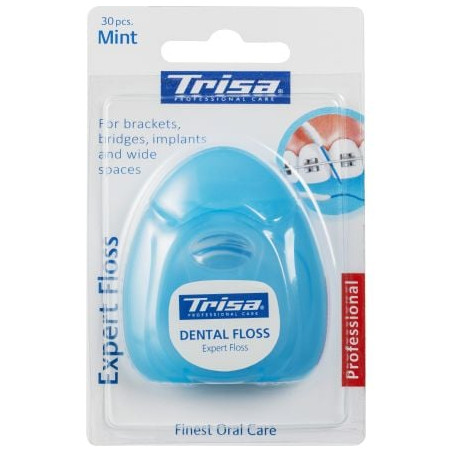 TRISA EXPERT FLOSS MINT Koнец за зъби 30 къса, за брекети, мостове, импланти и широки пространства, 1 бр.