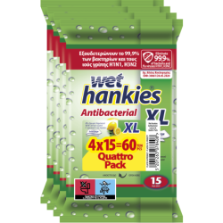 WET HANKIES Антибактериални мокри кърпички Lemon XL, 15 бр. 2+2
