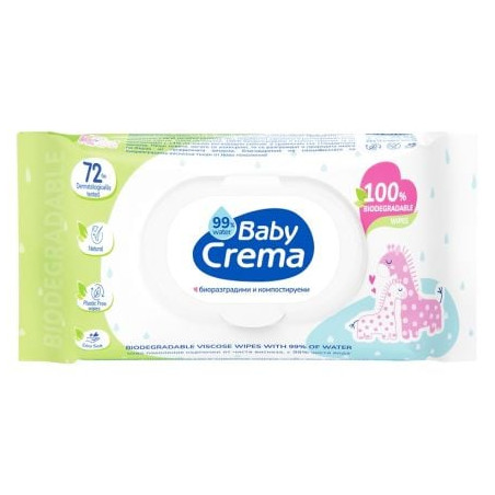BABY CREMA Биоразградими мокри кърпички 99% вода с капак, 72 бр.