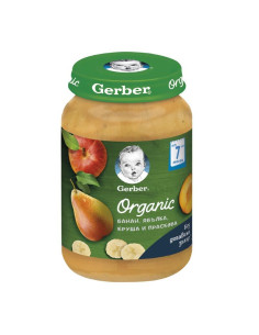 Био плодово пюре Nestle Gerber Organic - Банан, ябълка, круша, праскова, 190 g