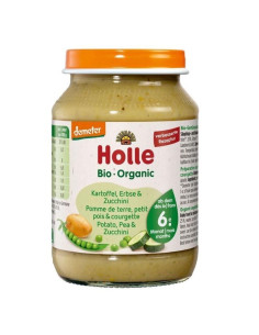 Бебешко пюре Holle - Тиквички, грах и картофи, 190 g