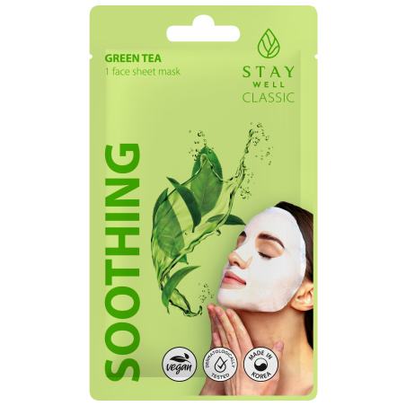 STAY Well Classic GREEN TEA Soothing Шийт маска за лице Зелен чай, 22гр