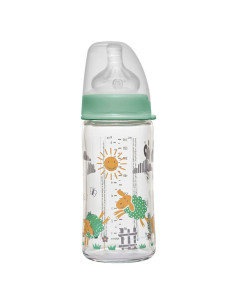 Бебешко шише за хранене стъклено NIP, Wide-Neck, Flow M, 240 мл, 6 месеца + 2