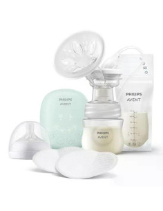 Комплект от Единична електрическа помпа за изцеждане на кърма Philips AVENT Essential, 1 бр. шише Natural Response 125 мл, 5 