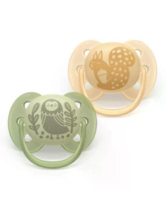 Комплект от 2 броя ортодонтични силиконови залъгалки Philips AVENT Ultra Soft SCF091/46, в кутия за стерилизиране, plant-base