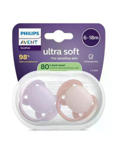 Комплект от 2 броя ортодонтични силиконови залъгалки Philips AVENT Ultra Soft SCF091/43, в кутия за стерилизиране, plant-base 2