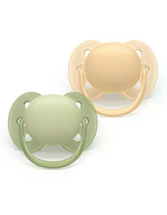 Комплект от 2 броя ортодонтични силиконови залъгалки Philips AVENT Ultra Soft SCF091/45, в кутия за стерилизиране, plant-base