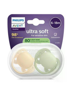 Комплект от 2 броя ортодонтични силиконови залъгалки Philips AVENT Ultra Soft SCF091/45, в кутия за стерилизиране, plant-base 2