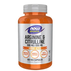 NOW Arginine 500mg & Citrulline 250mg / 120Vcaps.