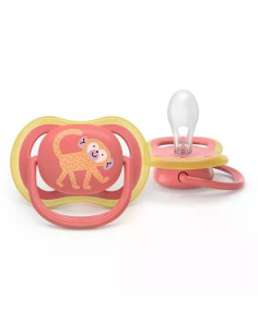 2 броя ортодонтски силиконови залъгалки Philips AVENT SCF349/47 Ultra Air, 18м+, с картинки, в кутия за стерилизиране 2