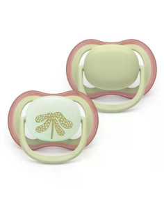 2 броя ортодонтски силиконови залъгалки Philips AVENT SCF087/18 Ultra Air Day and Night, 6-18м, пастелни цветове, унисекс, в 