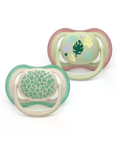 2 броя ортодонтски силиконови залъгалки Philips AVENT SCF087/17 Ultra Air Colors of Nature, 6-18м, пастелни цветове с картинк