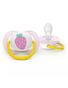 2 броя ортодонтски силиконови залъгалки Philips AVENT SCF080/24 Ultra Air Happy, 0-6м, с декорация в розово, в кутия за стери 2