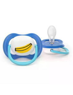 2 броя ортодонтски силиконови залъгалки Philips AVENT SCF080/26 Ultra Air Happy, 6-18м, с декорация в синьо, в кутия за стери 2
