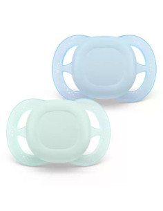Комплект от 2 бр. ортодонтски силиконови залъгалки за новородени Philips AVENT SCF075/12 Ultra Start 0-2м, в синьо и зелено, 