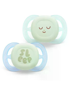 2 бр. светещи в тъмното ортодонтски залъгалки за новородени Philips AVENT SCF075/18 Ultra Start Night, в синьо и зелено с дек