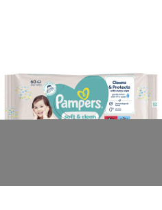 PAMPERS Soft - Clean, бебешки мокри кърпички, 60 бр.