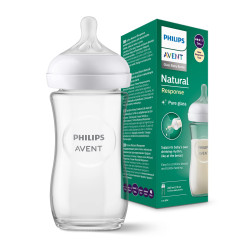 Стъклено шише с биберон без протичане 1м+ Philips-Avent Natural Response 3.0, 240мл