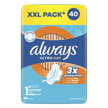 ALWAYS Ултра Нормал, Размер 1, дамски превръзки, Куатро 4D, 40 бр.
