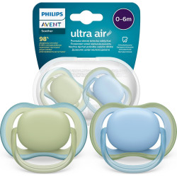 Ортодонтични залъгалки Philips-Avent Ultra Air, 2 броя, със стерилизаторна кутия, неутрални, момче, 0-6 м