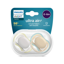 Ортодонтични залъгалки Philips-Avent Ultra Air, 2 броя, със стерилизаторна кутия, неутрални, 0-6 м