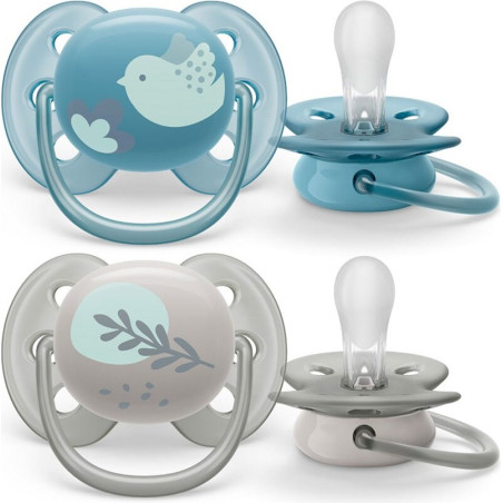Ортодонтични залъгалки Philips-Avent Ultra Soft, 2 броя, със стерилизаторна кутия, момче, пиле/перо, 6-18 м