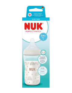 NUK Perfect Match Стъклено шише 230мл. със силиконов биберон за хранене M, 3+мес.