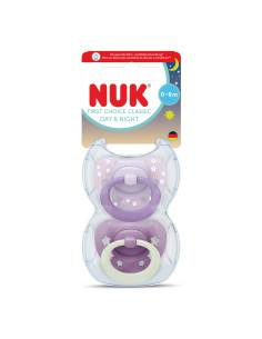 NUK First Choice биберон залъгалка, силикон, 0-6 мес., 2 бр., Day-Night, момиче