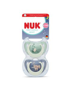 NUK First Choice биберон залъгалка, силикон, 6-18 мес., 2 бр., Night, Хипо/Коала